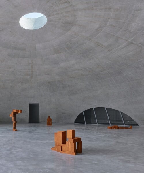 tadao ando carves subterranean concrete dome for antony gormley's exhibition in korea