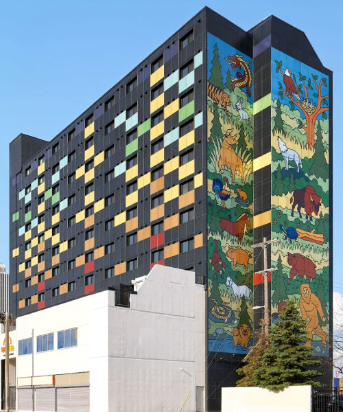 colorful solar facades and photovoltaic murals power up the sunrise tower in alberta, canada
