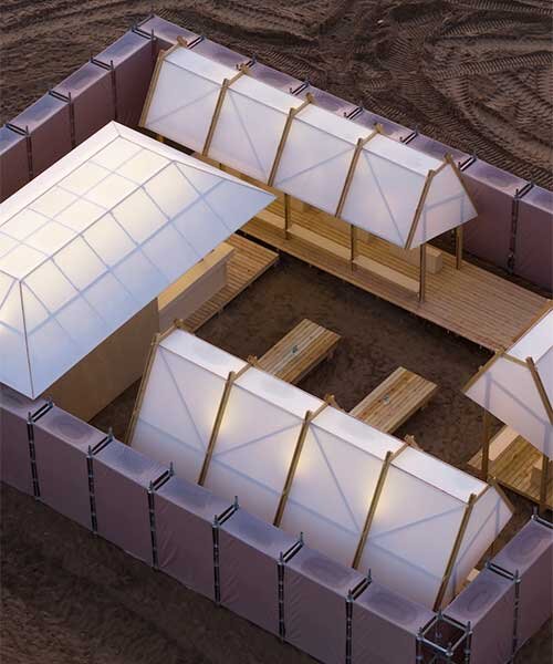 demountable pavilion by heimat architects offers fleeting coastal refuge at china's sand city