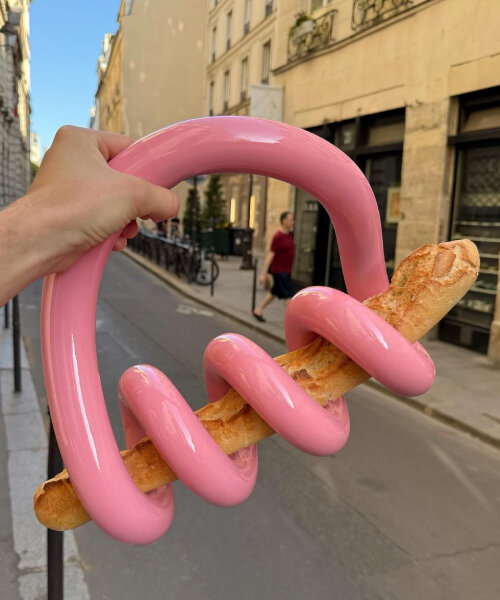 gustaf westman’s spiral baguette holder carries a loaf of bread like a handbag