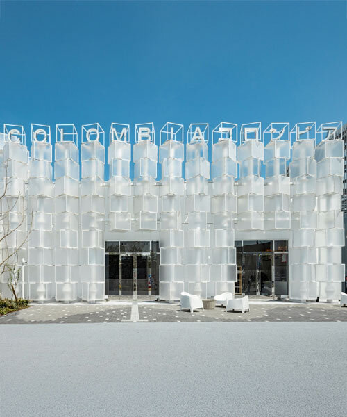 translucent dancing cubes shape modular colombia pavilion for osaka expo 2025