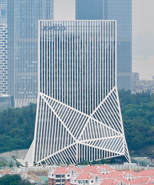 OMA completes JOMOO headquarters in china with sculptural white-striped tower