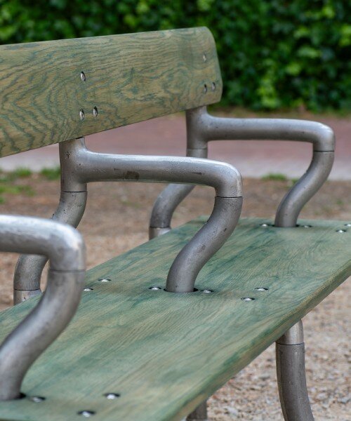 soft baroque's kinetic bench in spanish plaza sways and twists when you sit on it